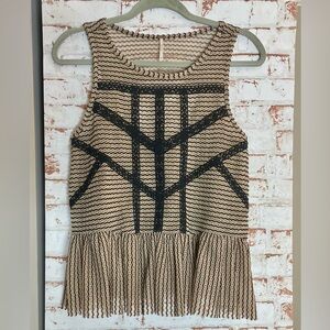 Free People Black and Cream Zigzag Lace Top
